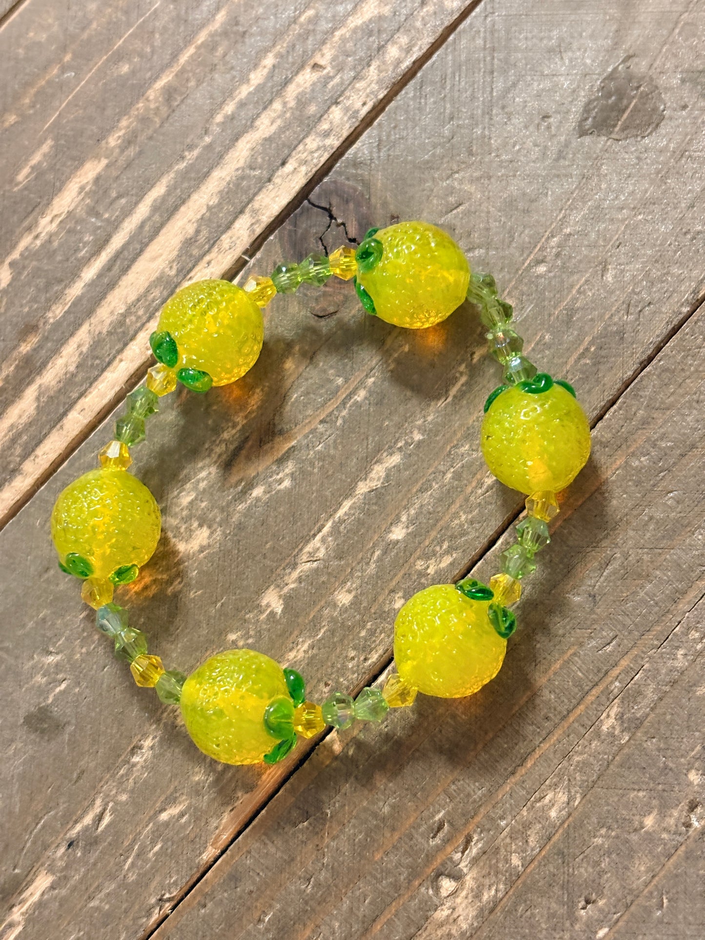 Lemon Lampwork Glass Beaded Stretch Bracelet