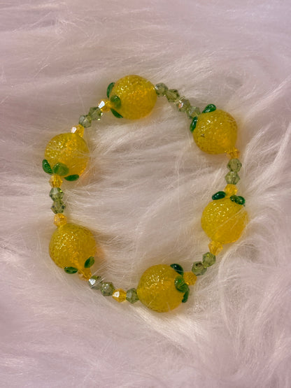 Lemon Lampwork Glass Beaded Stretch Bracelet