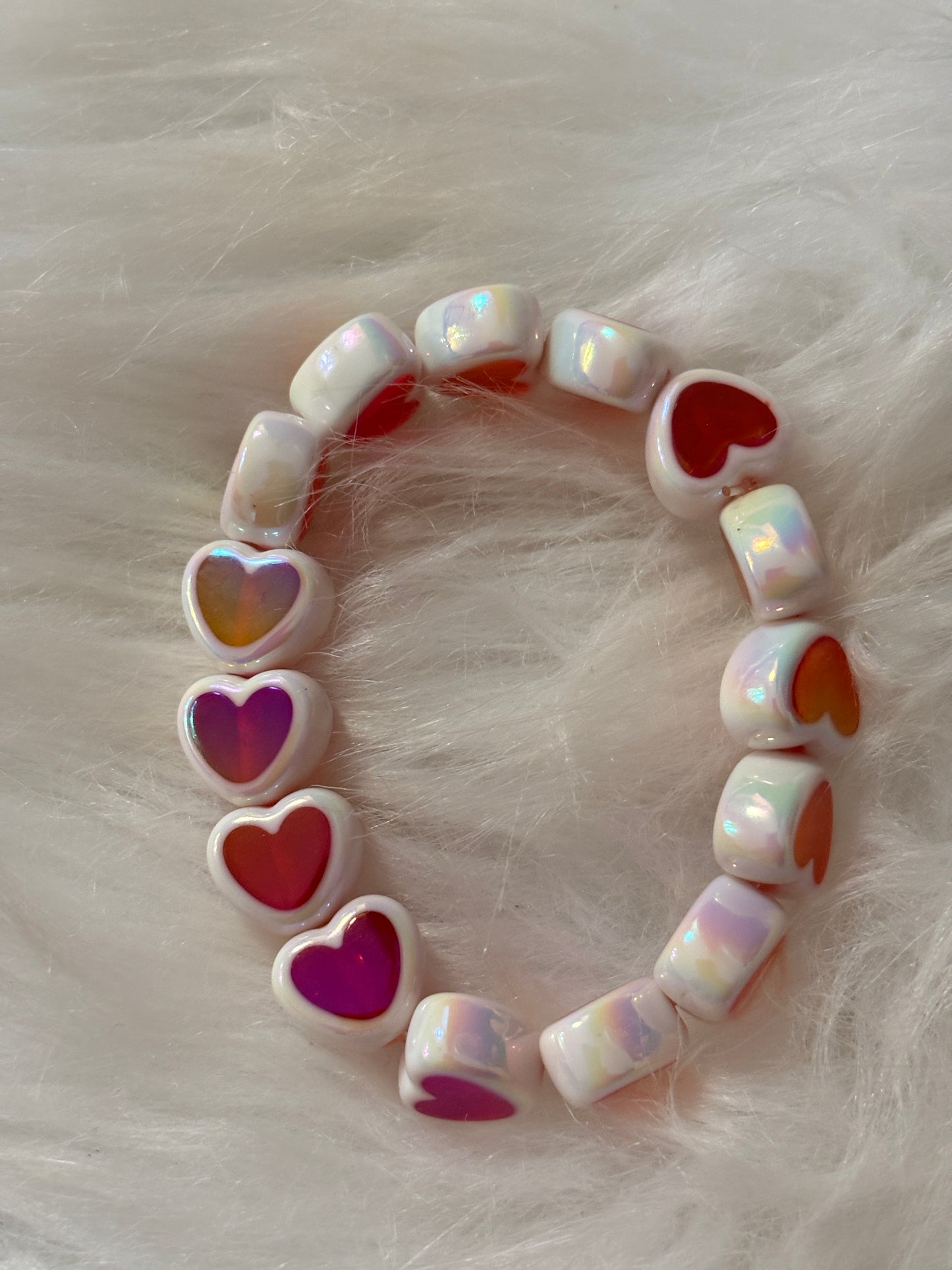Pink, Red & White Heart Beaded Stretch Bracelet