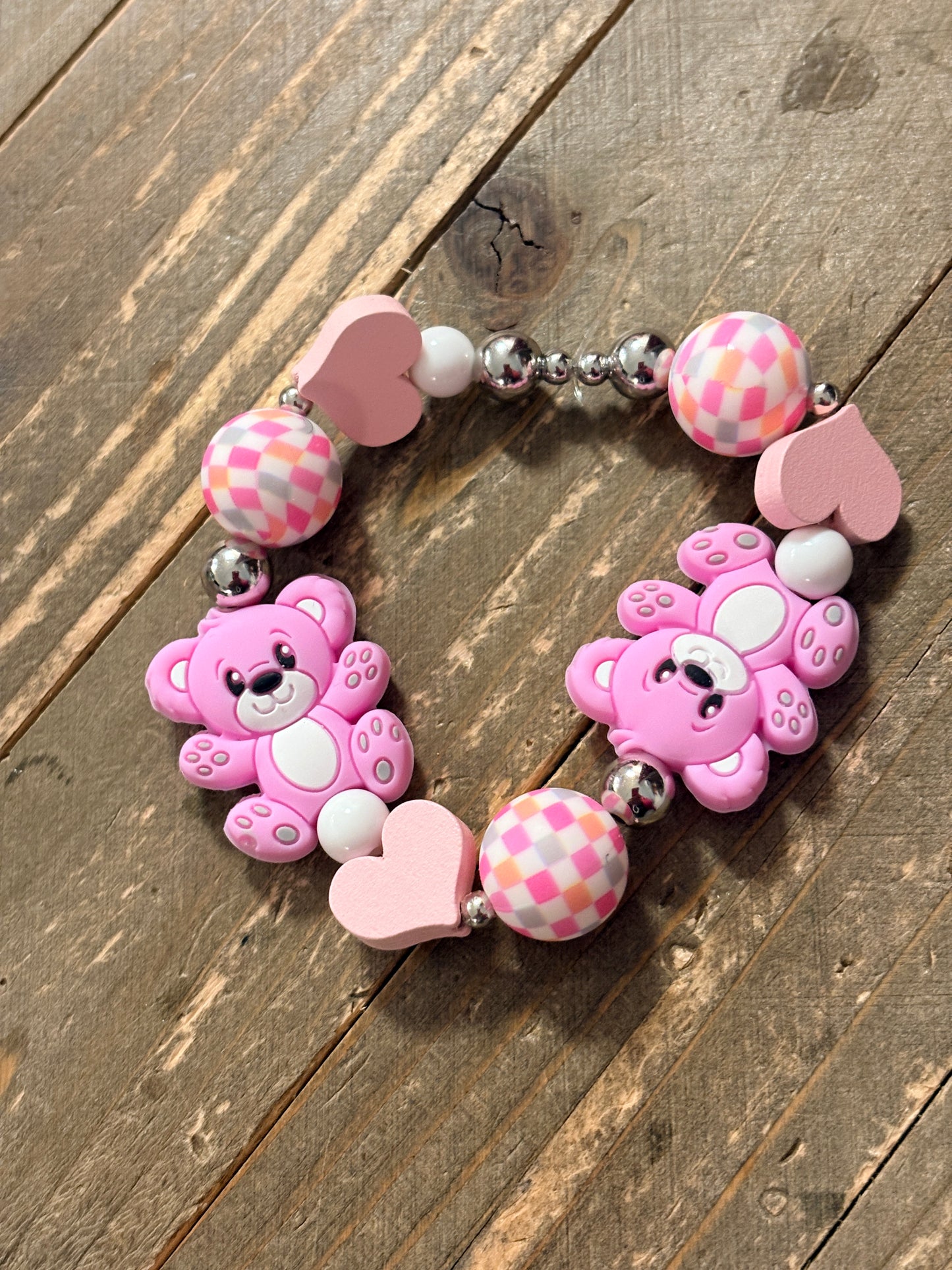 Pink Bear Beaded Stretch Bracelet