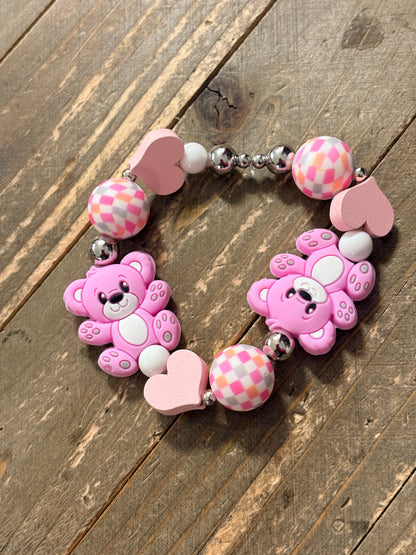 Pink Bear Beaded Stretch Bracelet