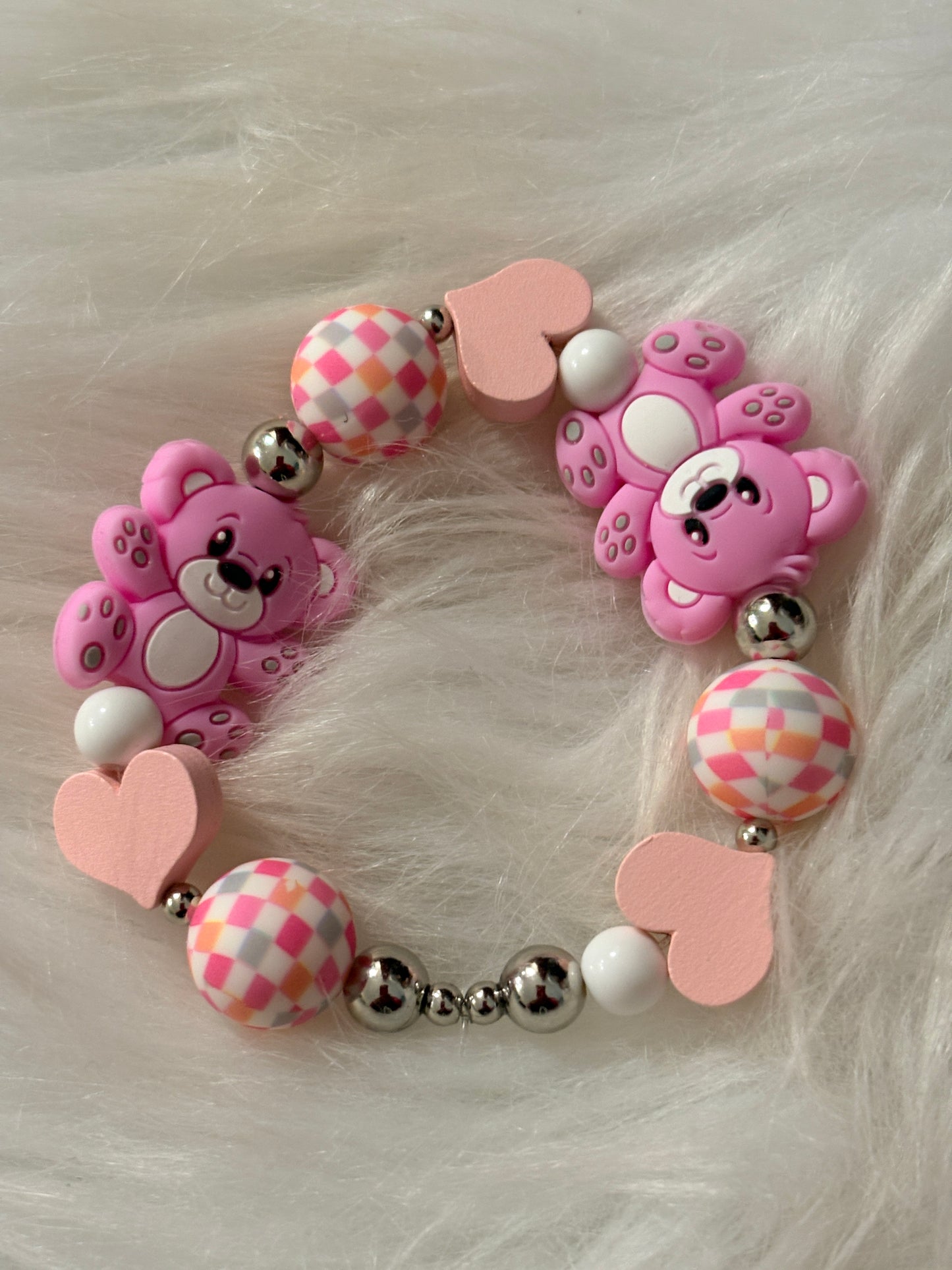 Pink Bear Beaded Stretch Bracelet