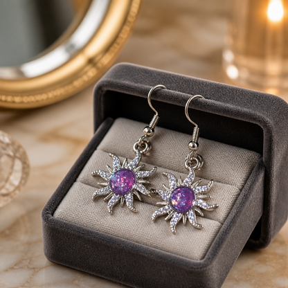 Purple Starburst Charm Dangle Earrings
