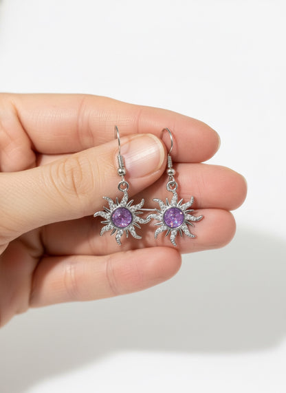 Purple Starburst Charm Dangle Earrings