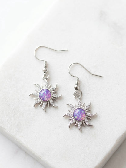 Purple Starburst Charm Dangle Earrings