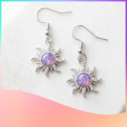 Purple Starburst Charm Dangle Earrings