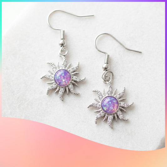 Purple Starburst Charm Dangle Earrings