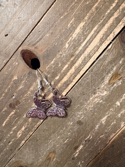 Hammered Silver Butterfly Charm Dangle Earrings