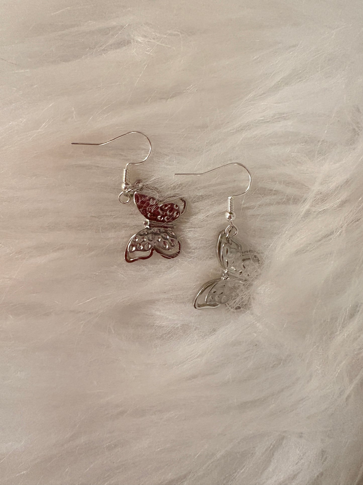 Hammered Silver Butterfly Charm Dangle Earrings