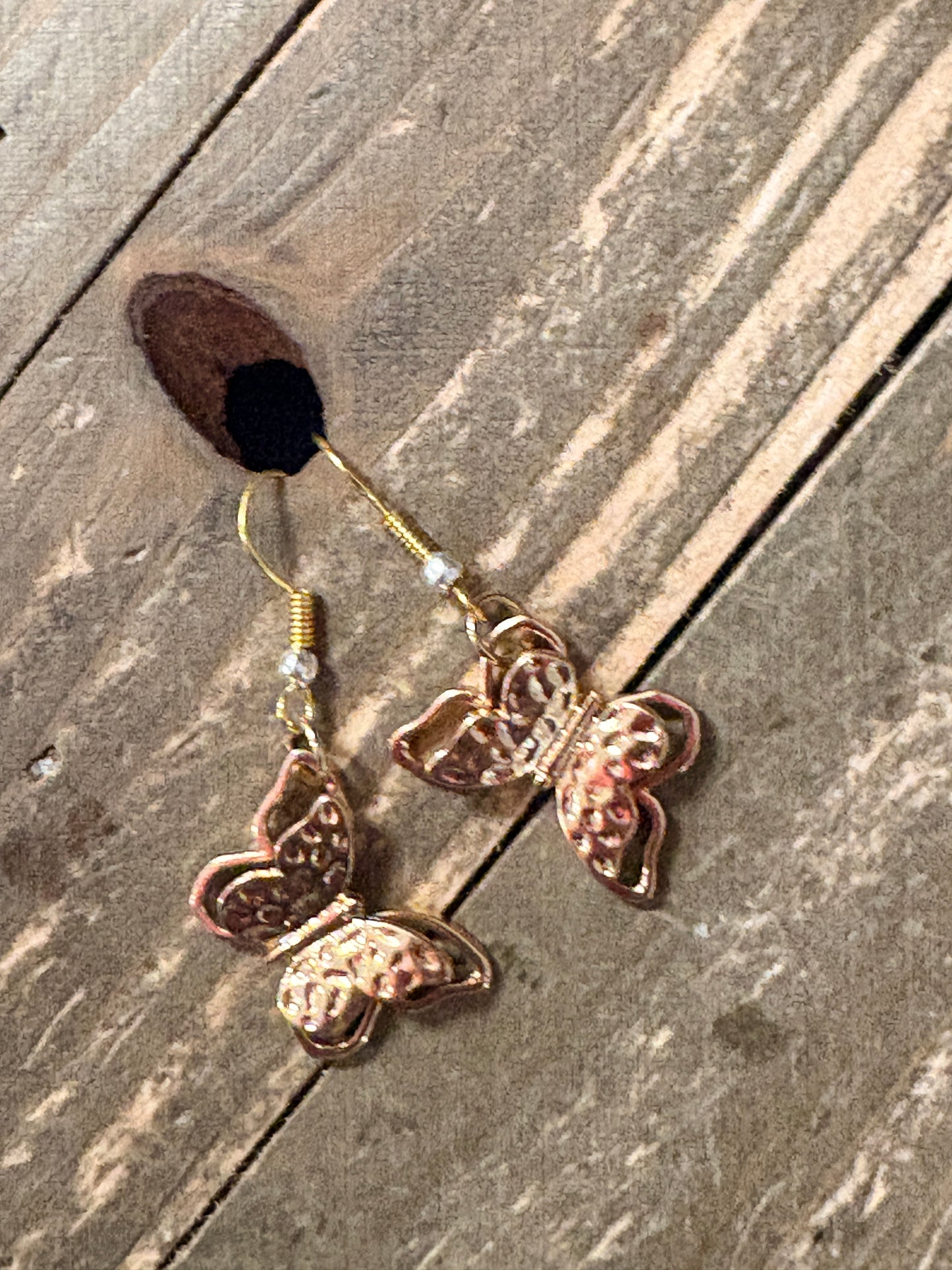 Hammered Gold Butterfly Charm Dangle Earrings