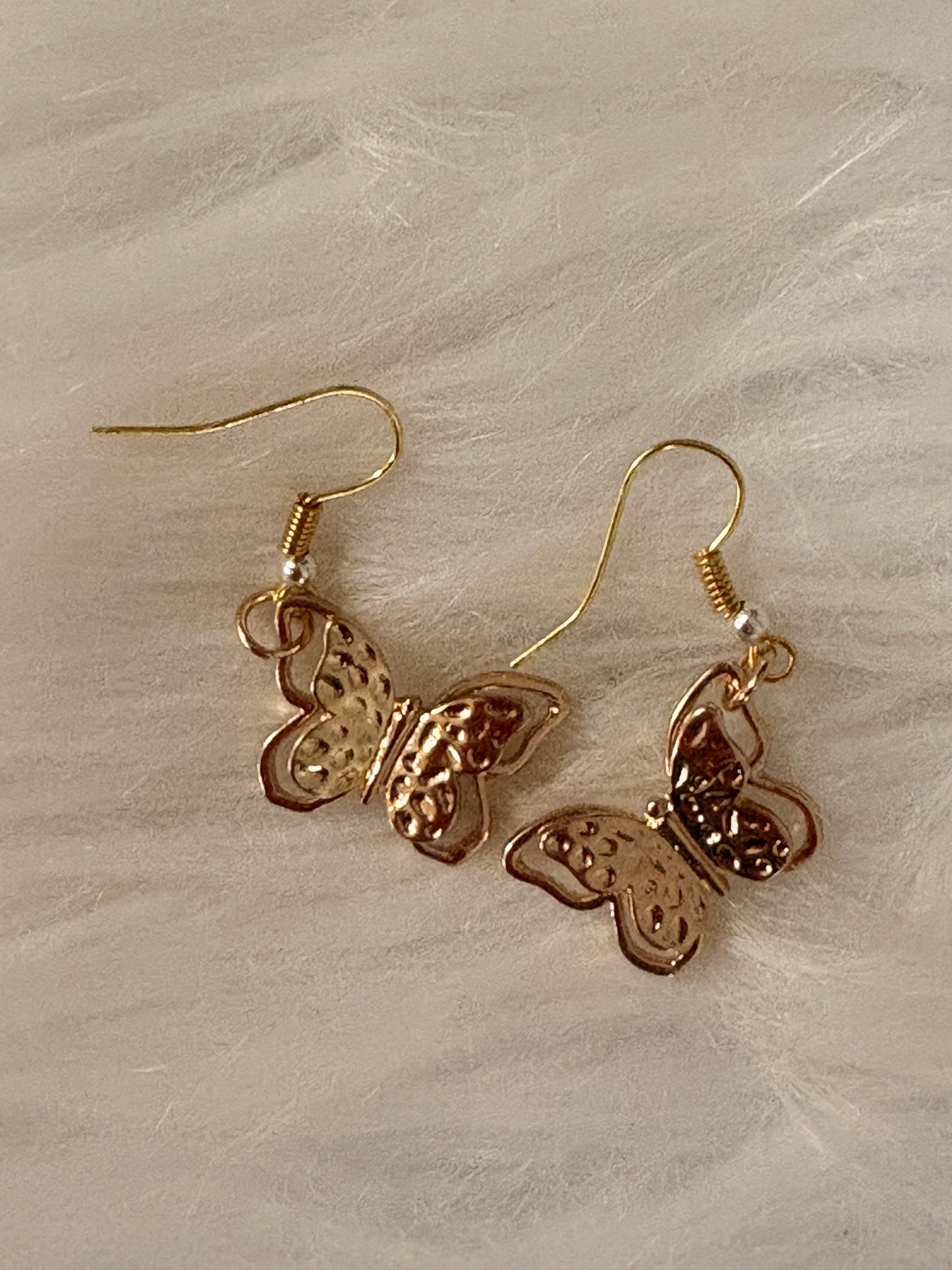 Hammered Gold Butterfly Charm Dangle Earrings