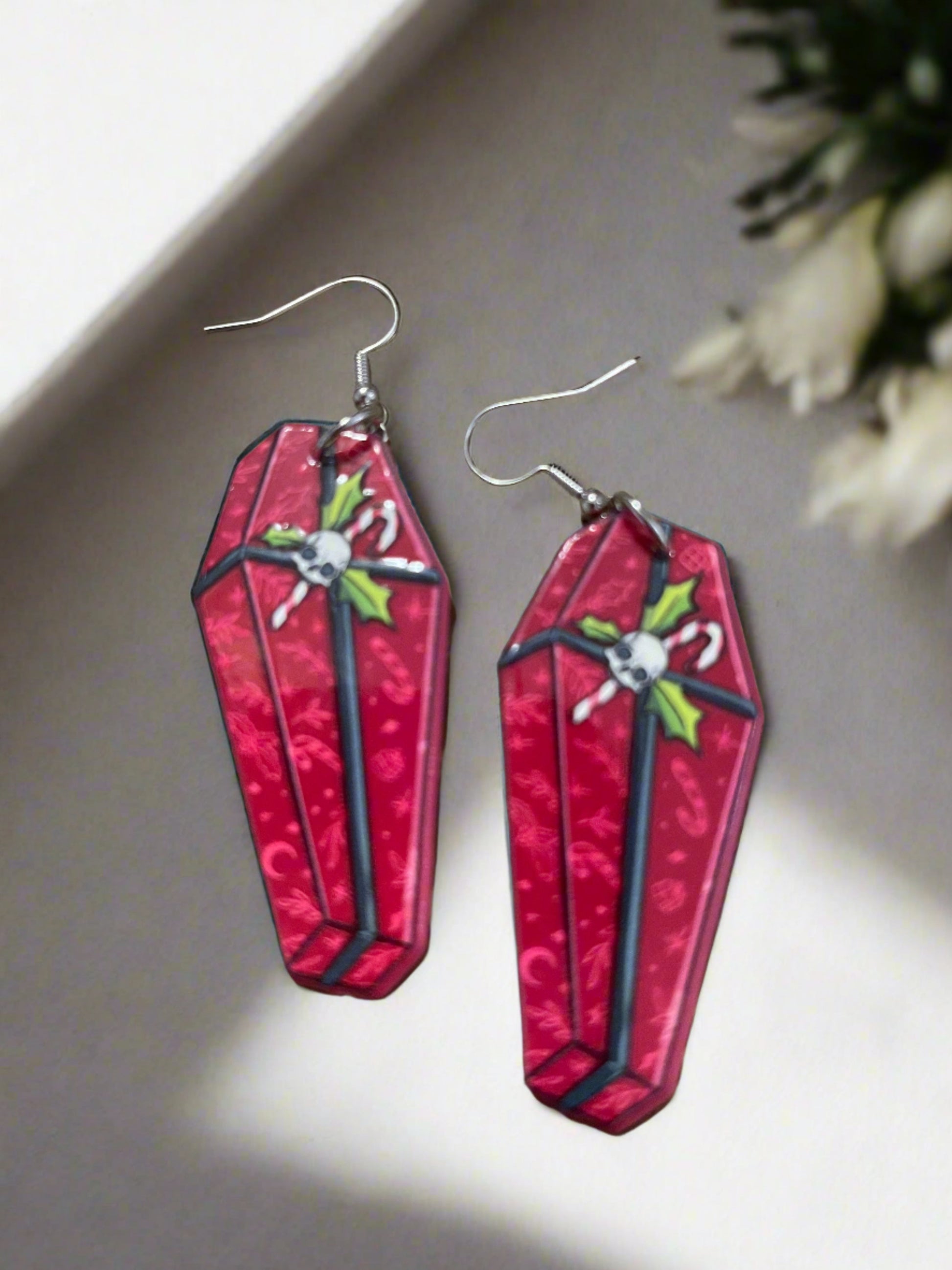Red Creepy Christmas Coffin Charm Wire EarringPink tiful of LOVE