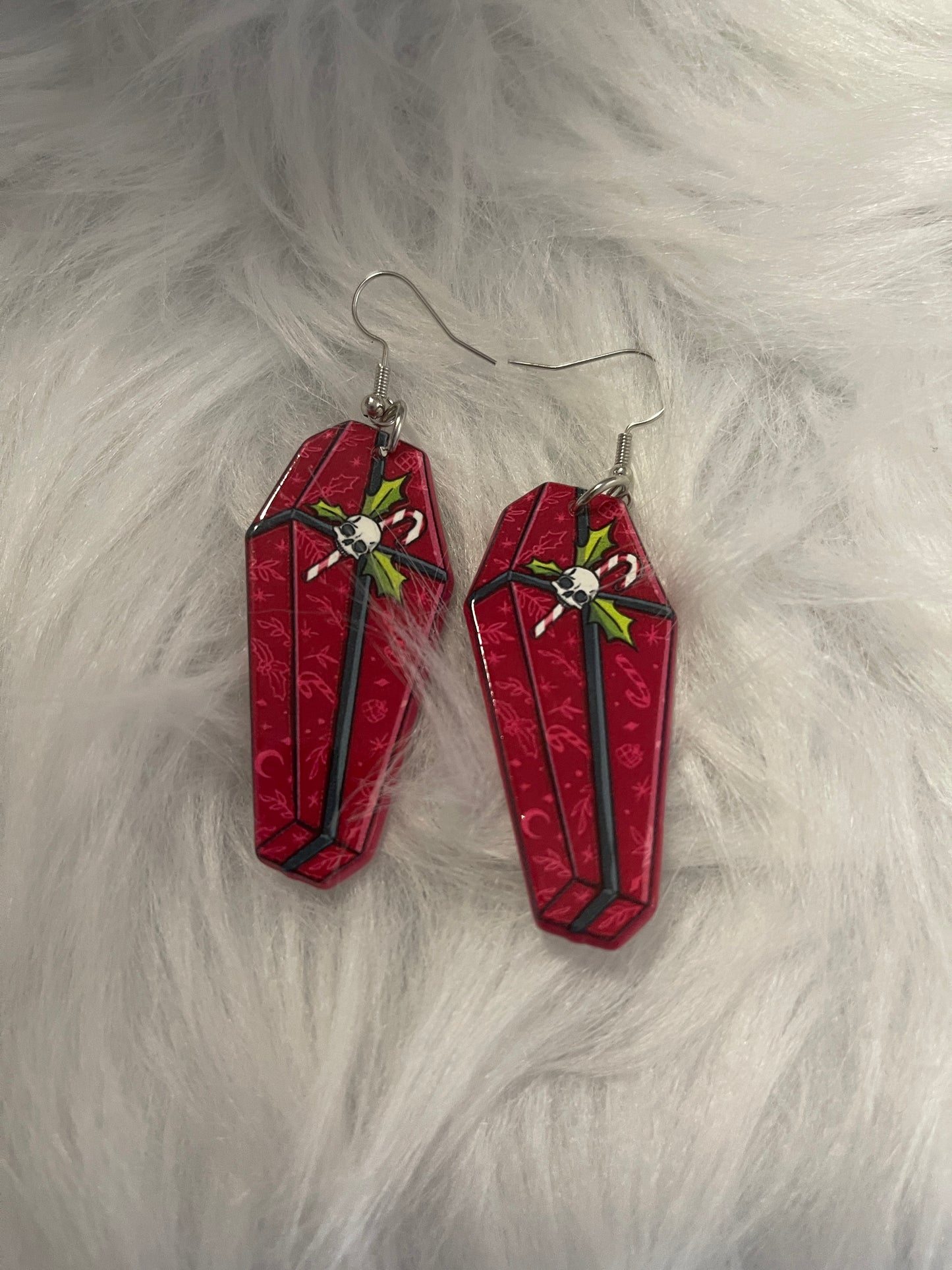 Red Creepy Christmas Coffin Charm Wire EarringPink tiful of LOVE