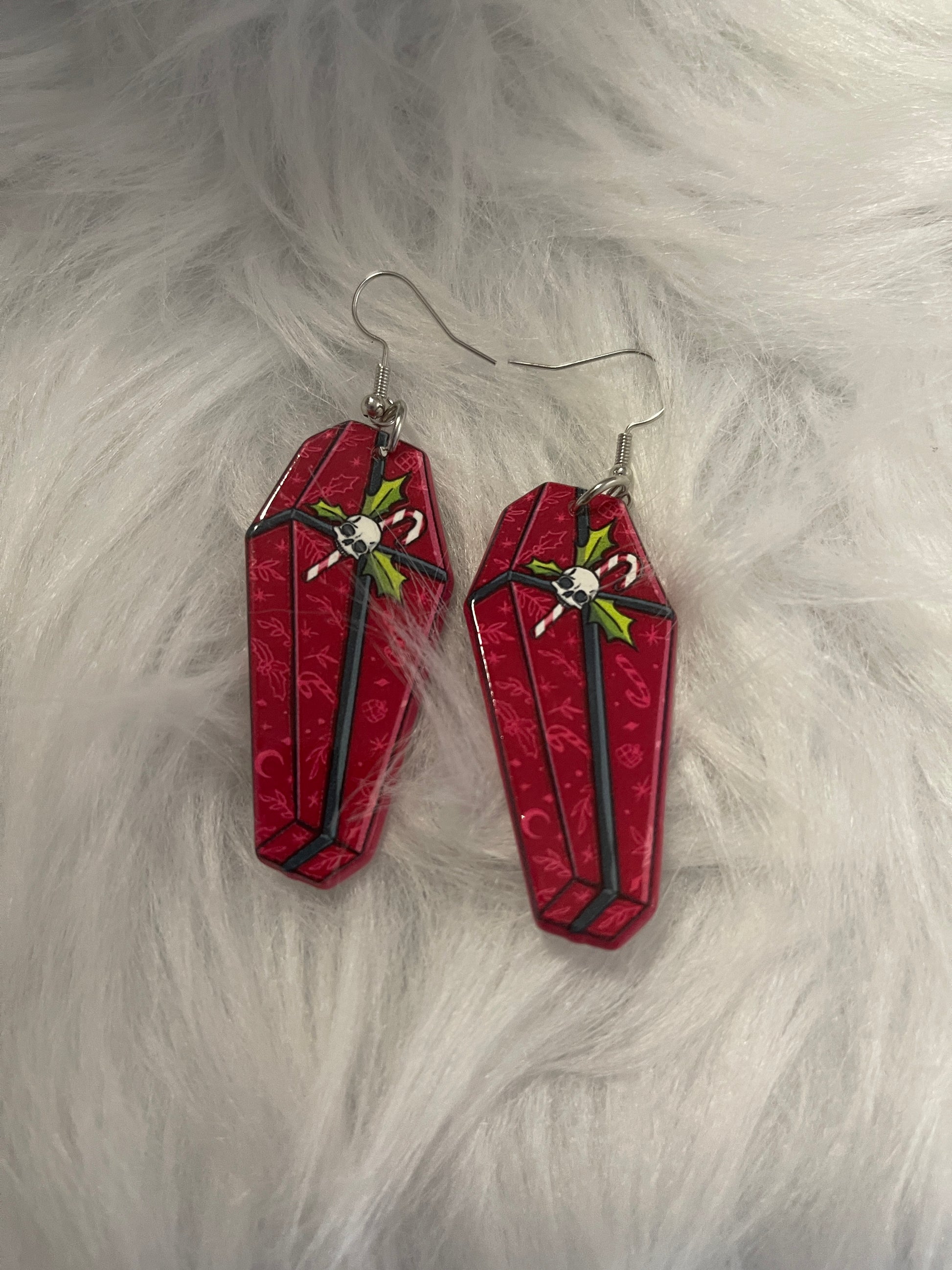 Red Creepy Christmas Coffin Charm Wire EarringPink tiful of LOVE