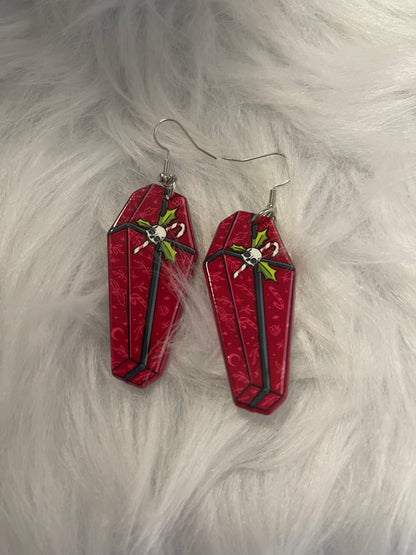 Red Creepy Christmas Coffin Charm Wire EarringPink tiful of LOVE