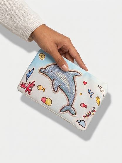 Dolphin Diamond Art Zippered Pouch