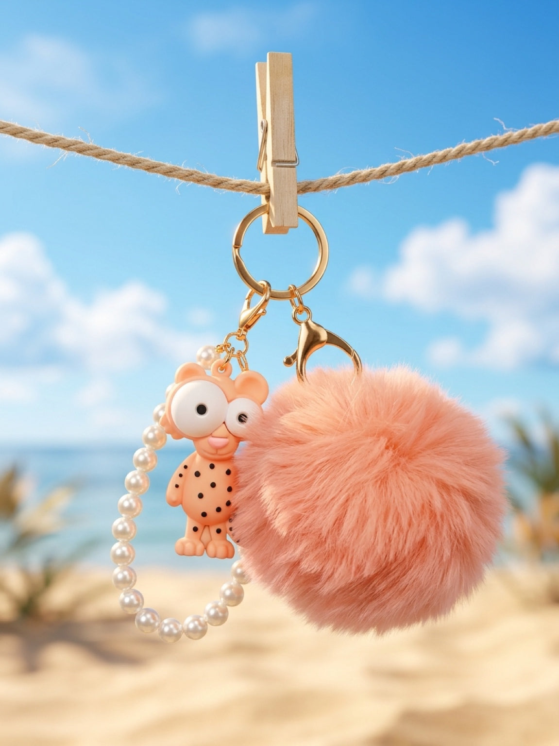 Silly Peach Critter Pearl Wristlet Keychain