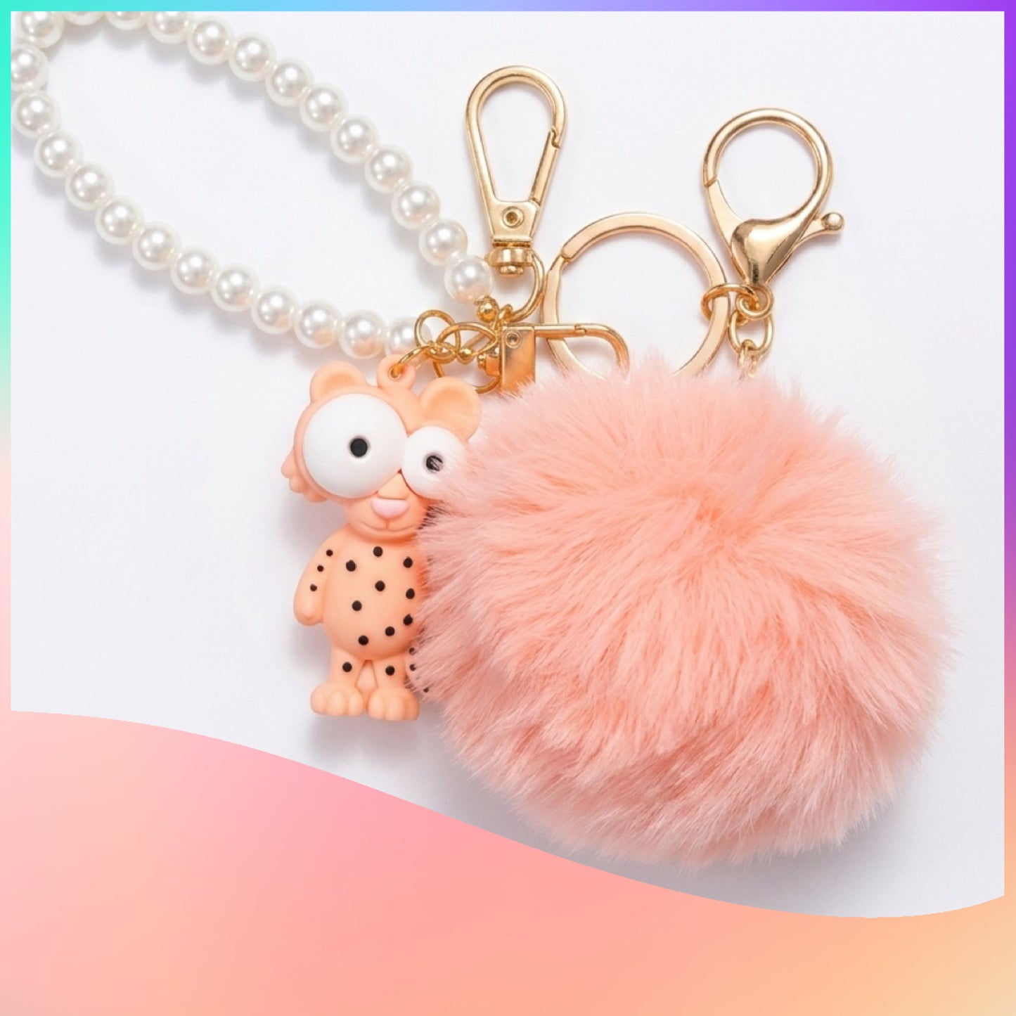 Silly Peach Critter Pearl Wristlet Keychain