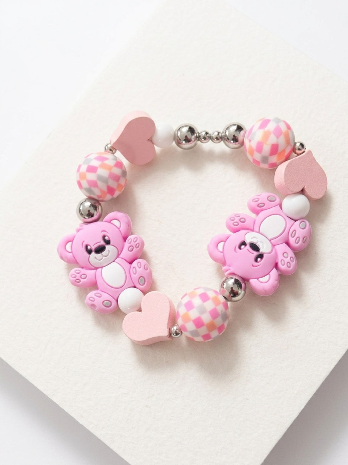 Pink Bear Beaded Stretch Bracelet