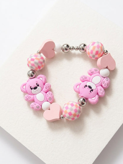 Pink Bear Beaded Stretch Bracelet