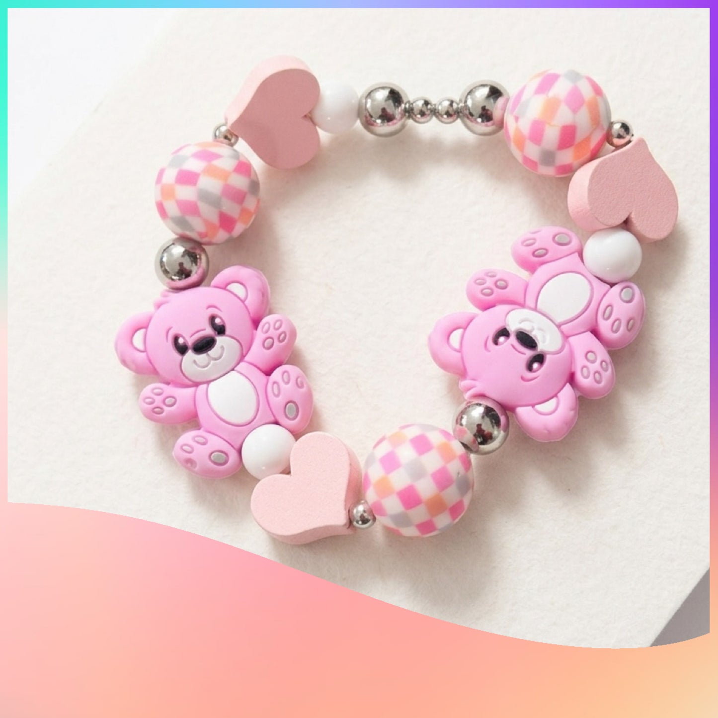 Pink Bear Beaded Stretch Bracelet