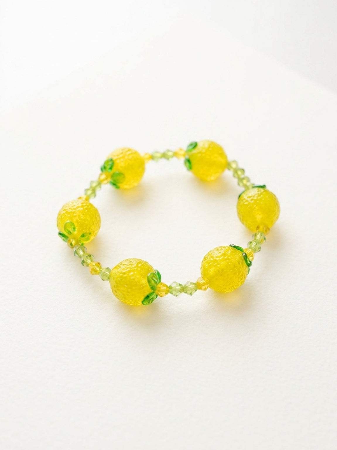 Lemon Lampwork Glass Beaded Stretch Bracelet