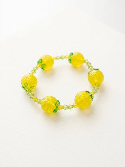 Lemon Lampwork Glass Beaded Stretch Bracelet