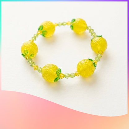 Lemon Lampwork Glass Beaded Stretch Bracelet
