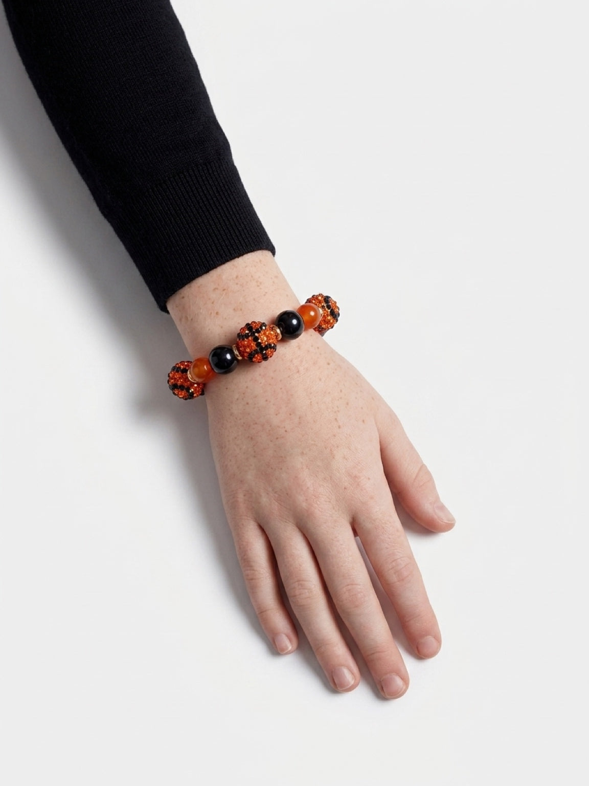 Rhinestone Basketball Beaded Stretch Bracelet