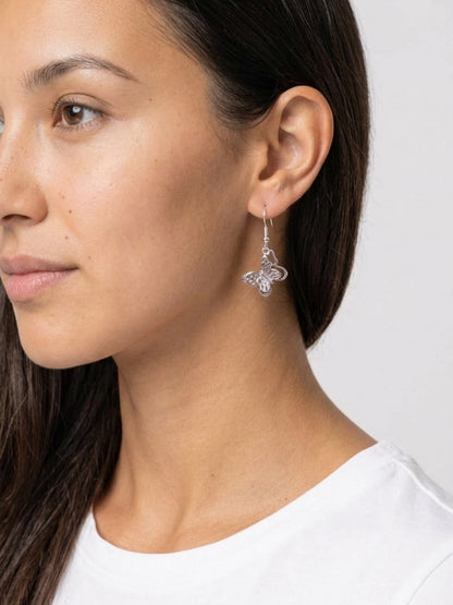 Hammered Silver Butterfly Charm Dangle Earrings