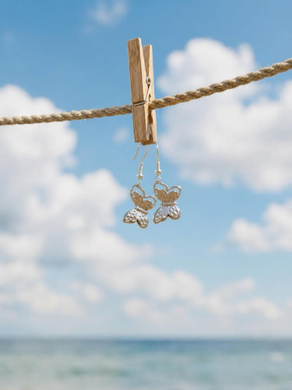 Hammered Silver Butterfly Charm Dangle Earrings