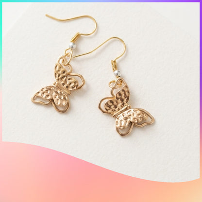 Hammered Gold Butterfly Charm Dangle Earrings
