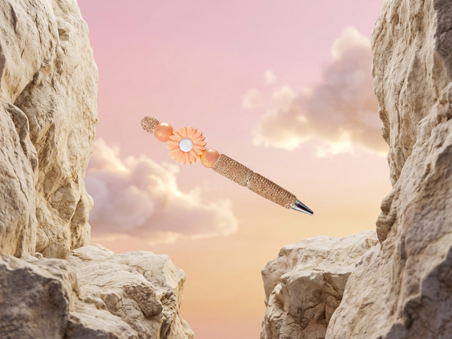 Peach Daisy Beadable Pen