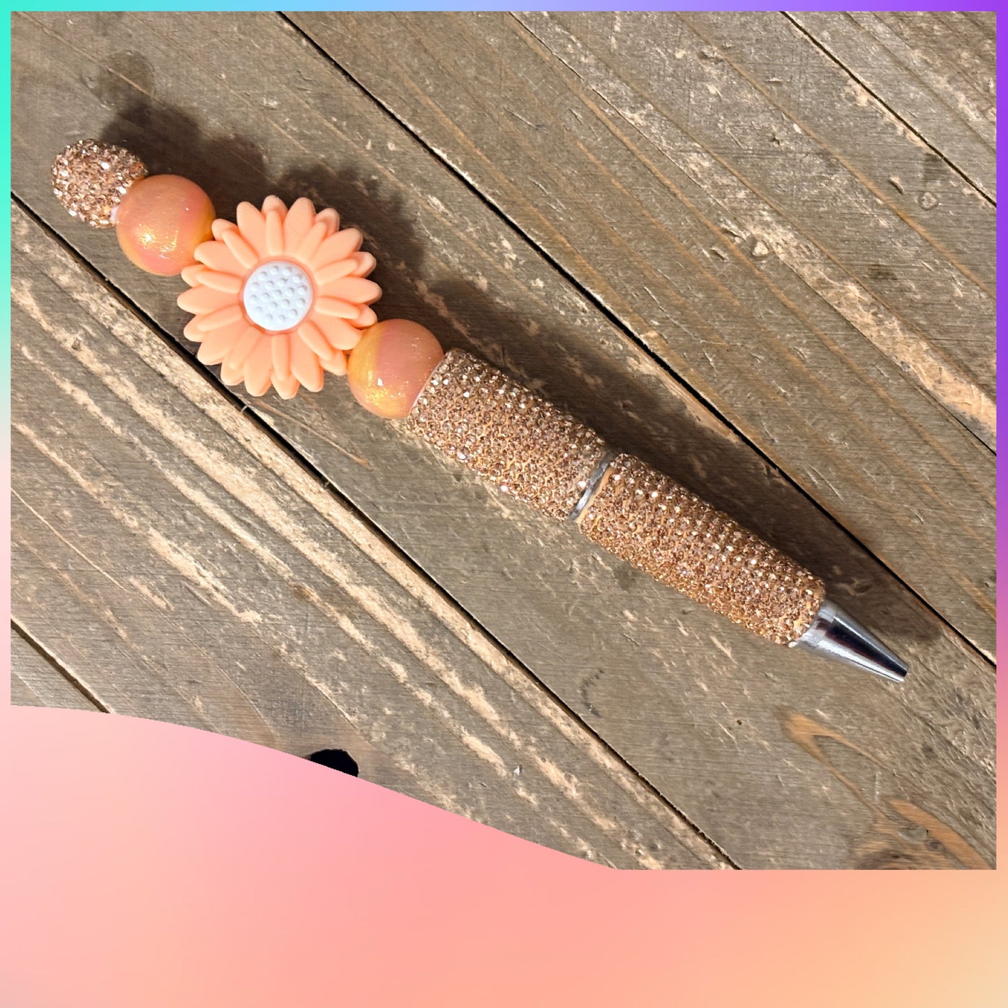 Peach Daisy Beadable Pen