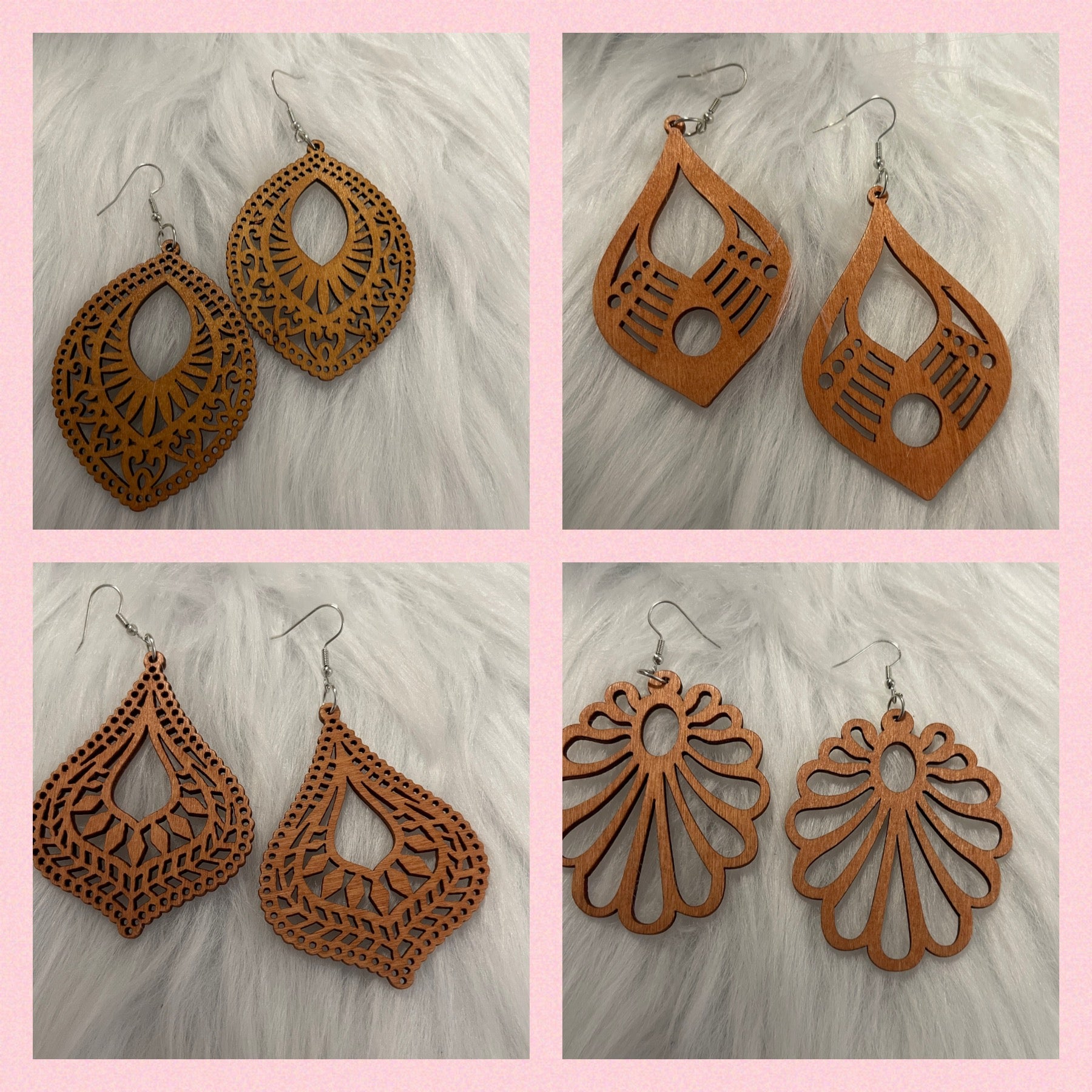 Assorted Geometric Wooden Wire Earrings-3Pink tiful of LOVE