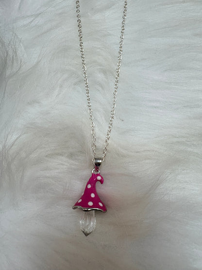 Pink Polka Dot Mushroom Pendant Necklace