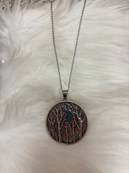 Druzy Moon in Forest Pendant Necklace