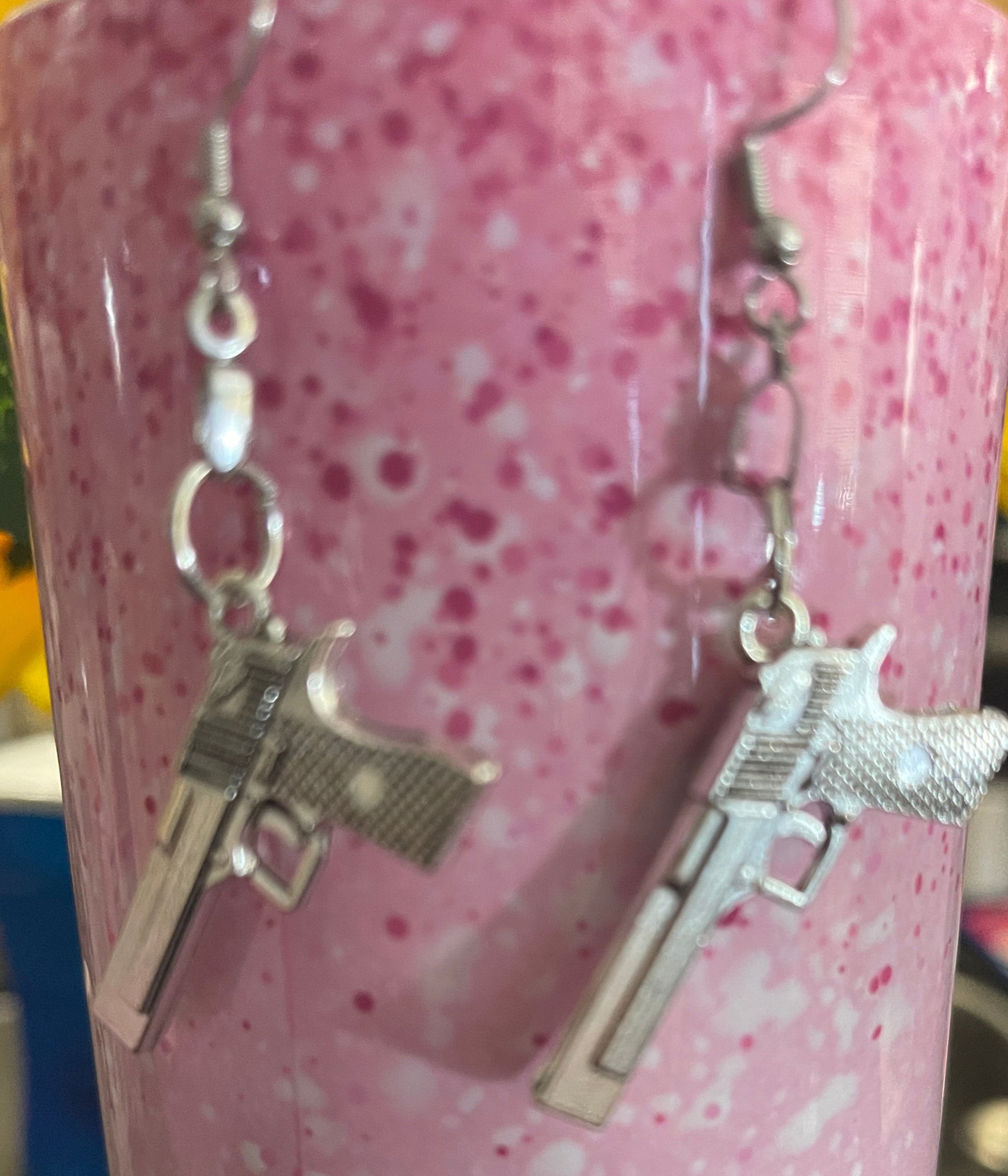 Antique Gun Charms Silver Toned Wire EarringsPink tiful of LOVE