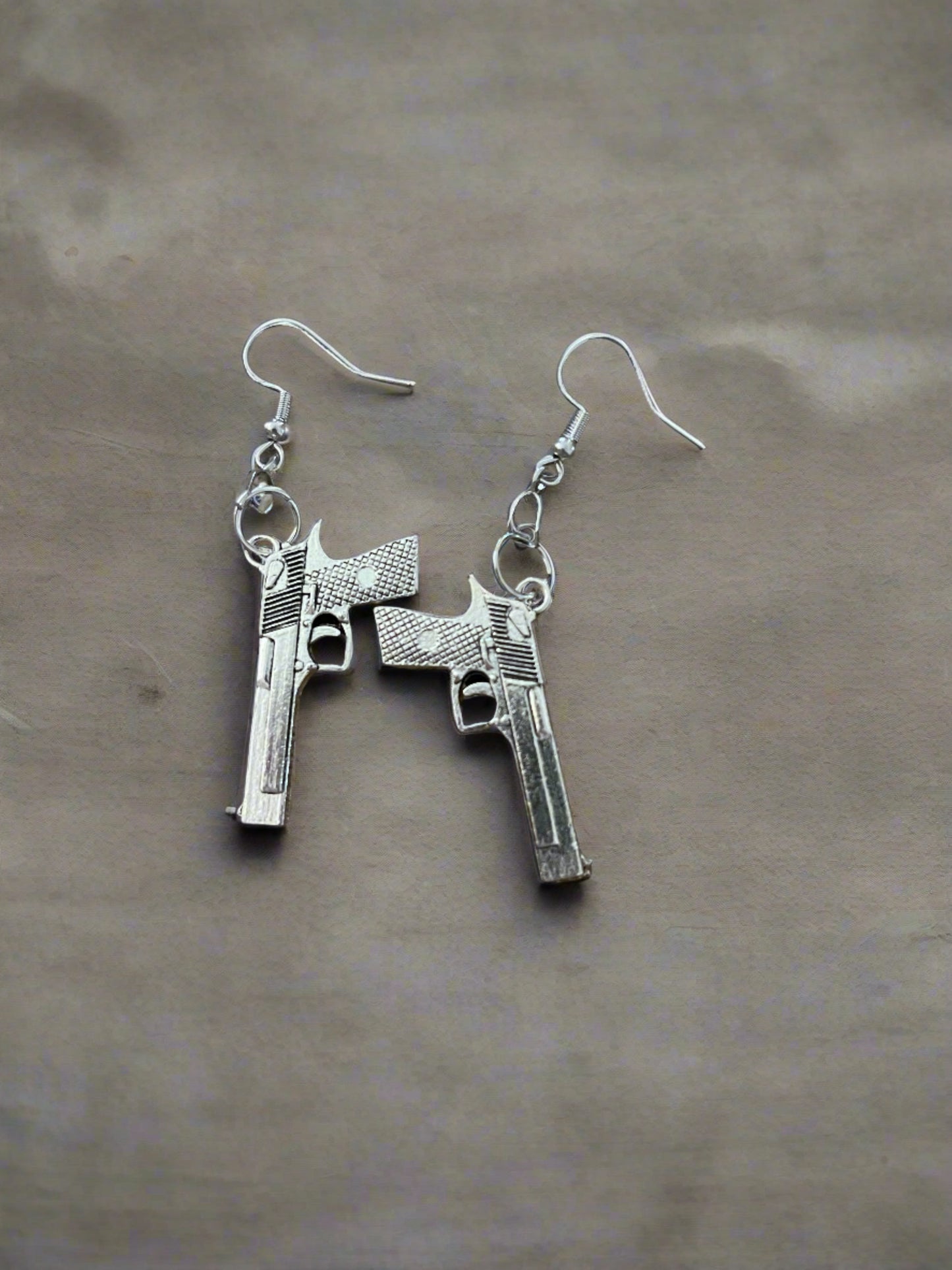 Antique Gun Charms Silver Toned Wire EarringsPink tiful of LOVE