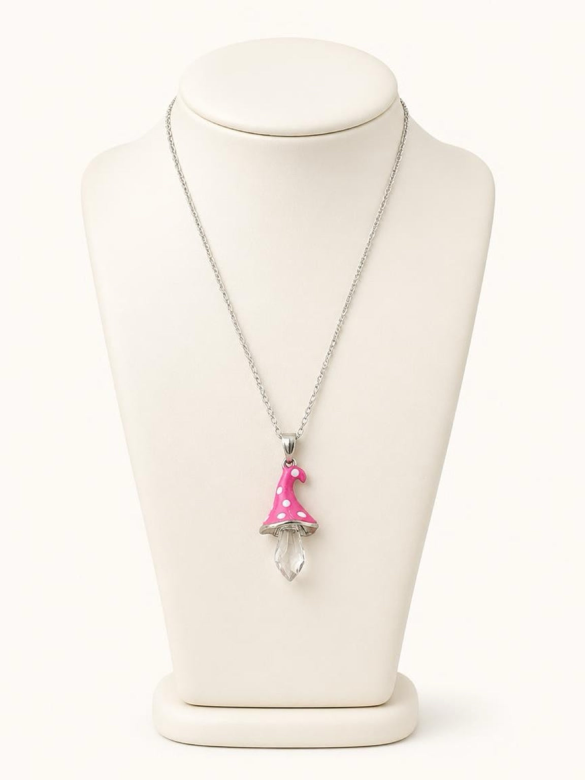 Pink Polka Dot Mushroom Pendant Necklace