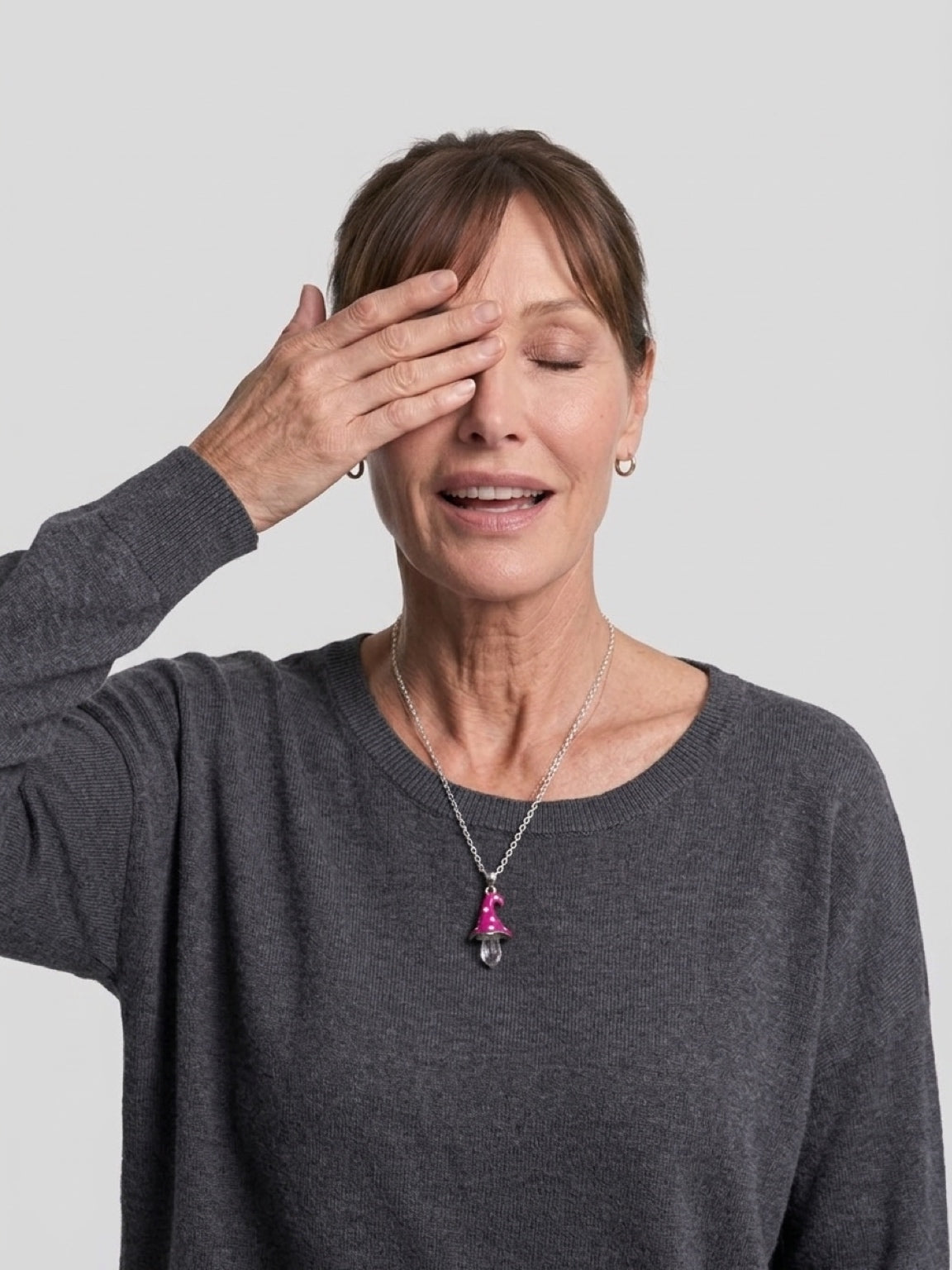 Pink Polka Dot Mushroom Pendant Necklace