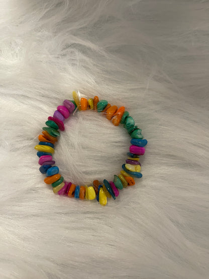 Multi-Color Dyed Shell Chip beaded Stretch bracelet; vibrant colorsPink tiful of LOVE