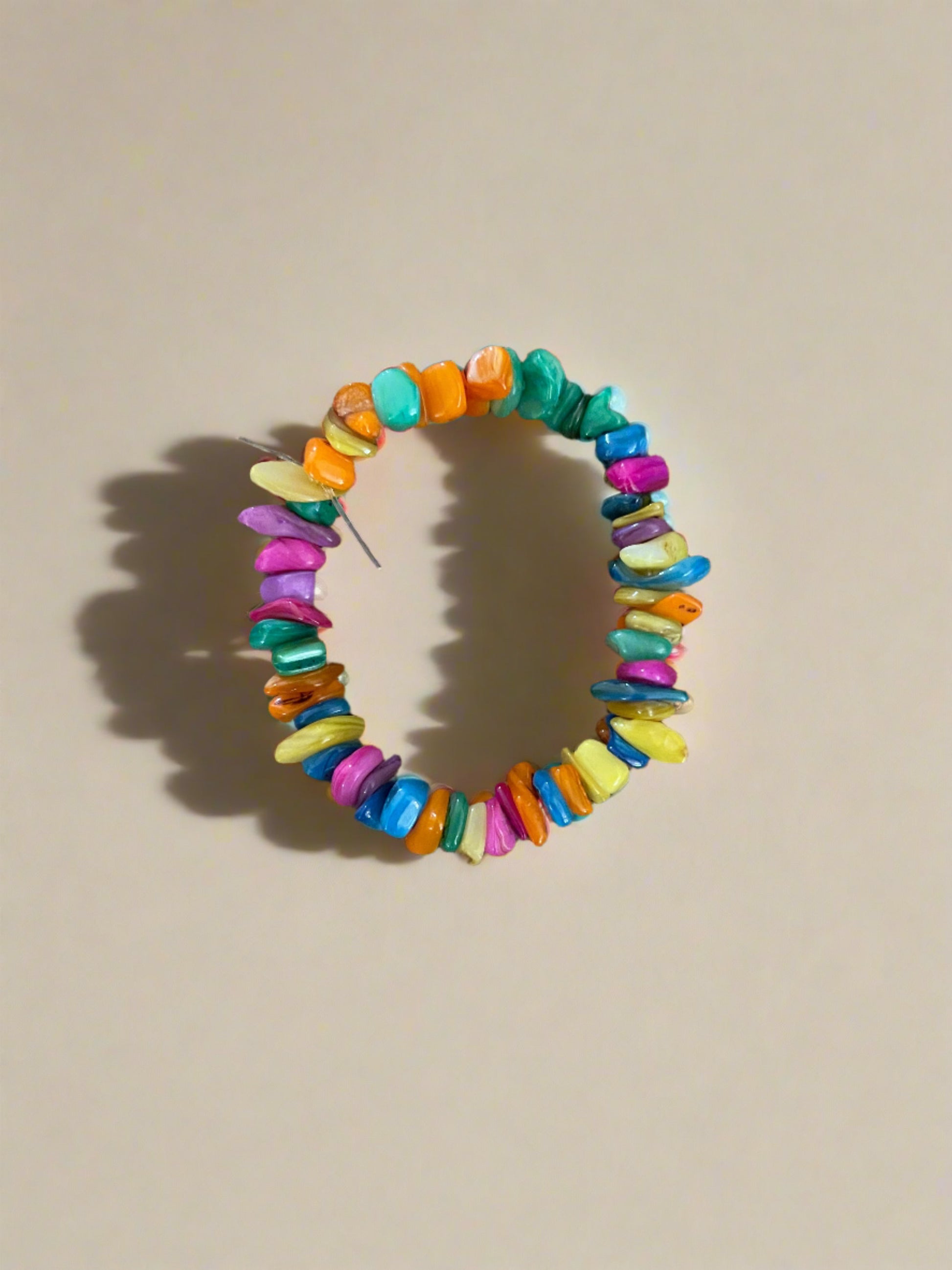 Multi-Color Dyed Shell Chip beaded Stretch bracelet; vibrant colorsPink tiful of LOVE