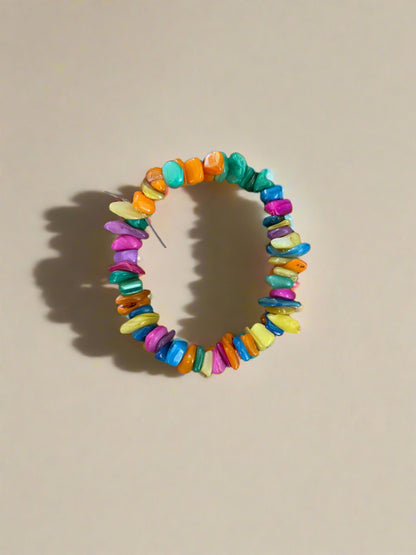 Multi-Color Dyed Shell Chip beaded Stretch bracelet; vibrant colorsPink tiful of LOVE