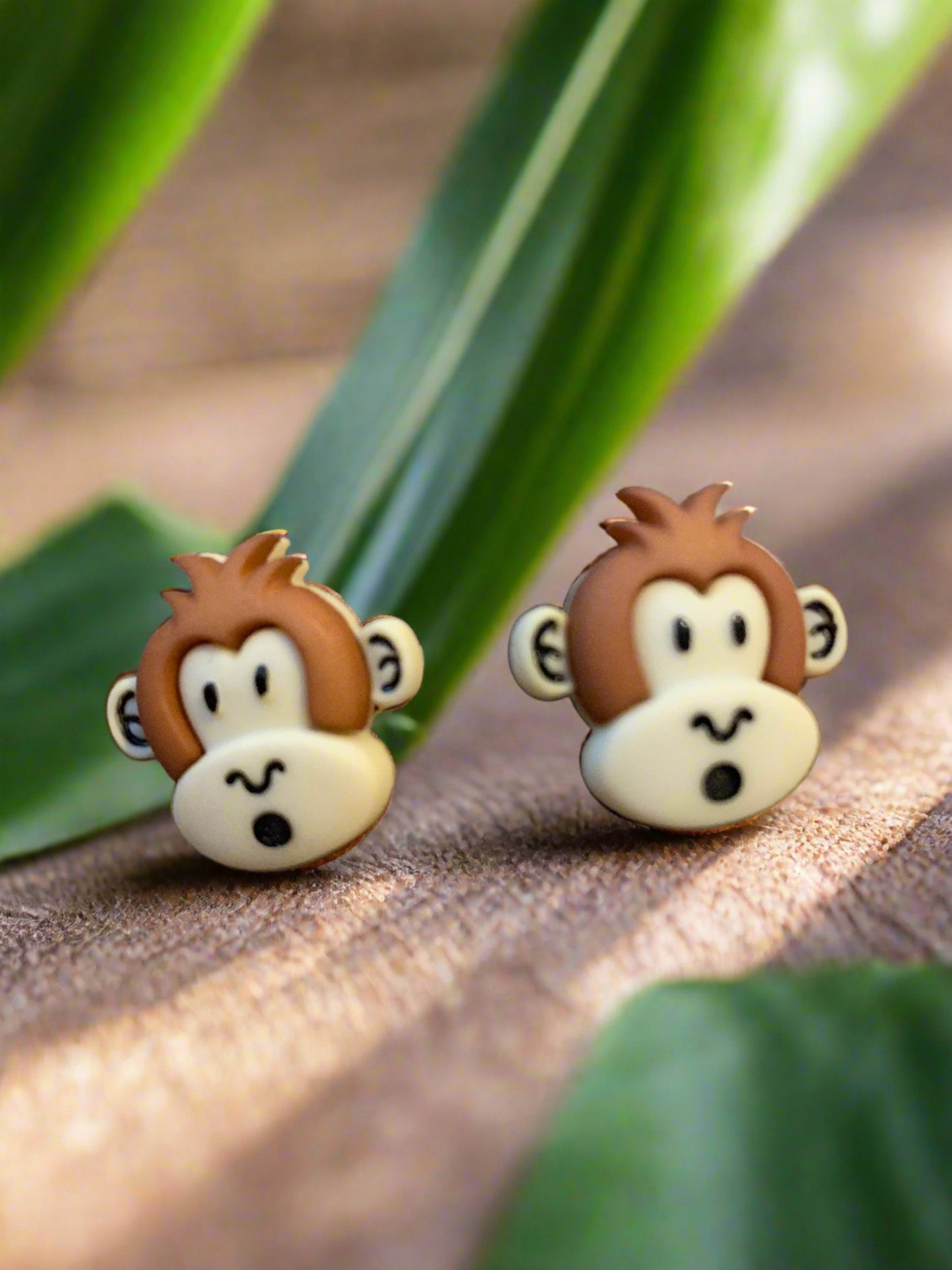 Silly Monkey Stud Earrings – Cute Light Brown