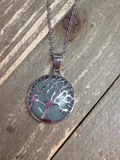 Green Stone Tree of Life Pendant Necklace