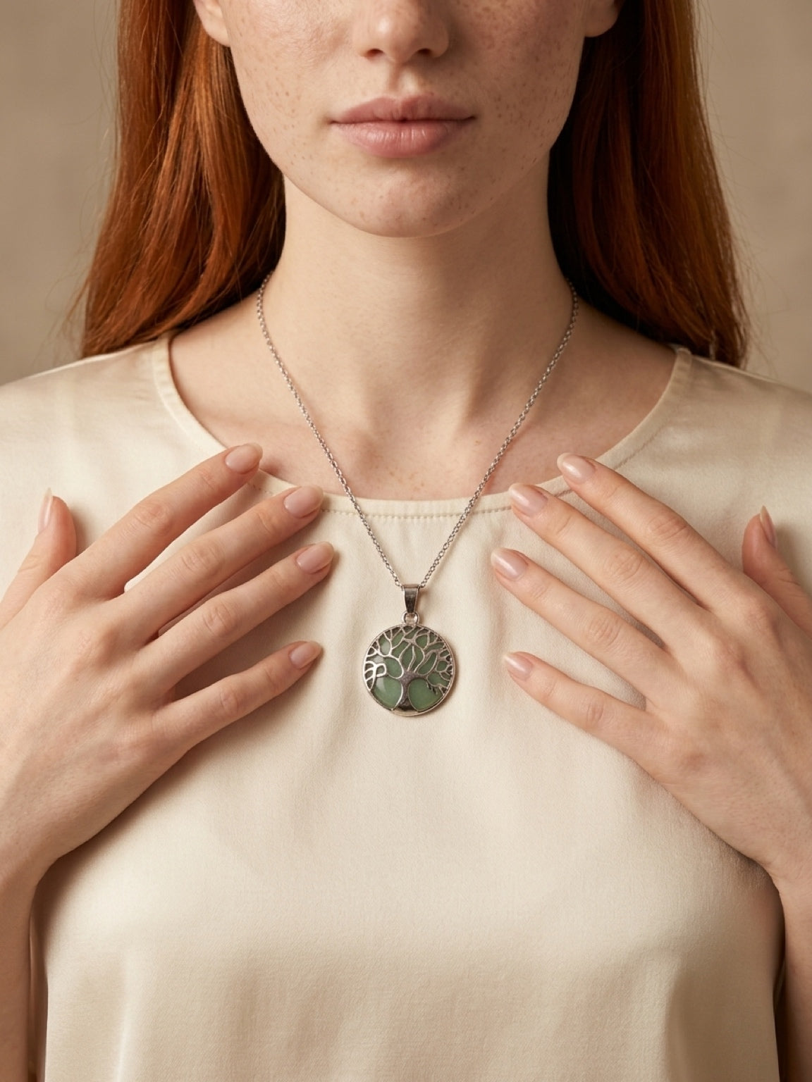 Green Stone Tree of Life Pendant Necklace