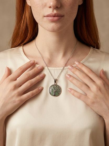Green Stone Tree of Life Pendant Necklace
