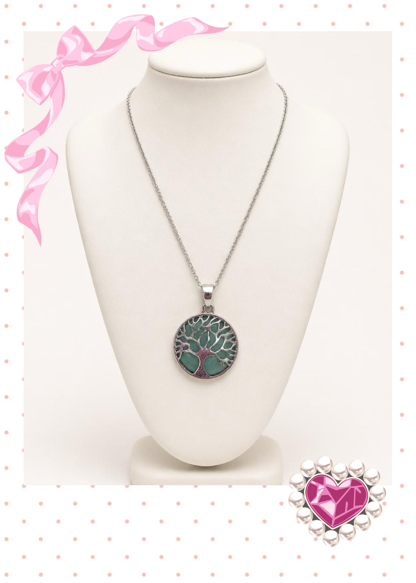 Green Stone Tree of Life Pendant Necklace