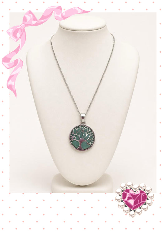Green Stone Tree of Life Pendant Necklace